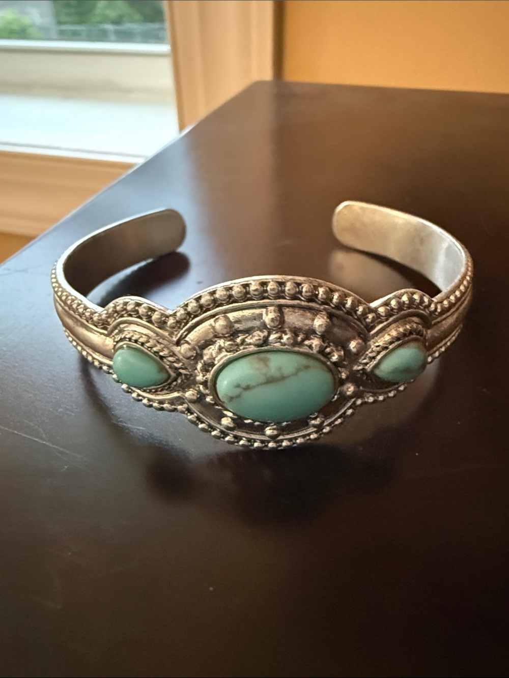 Lucky Brand Silver-Tone Cuff Bracelet with Turquoise Stones